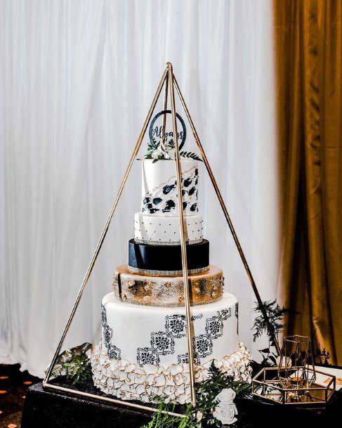 Black And White With Gold Wedding Cake