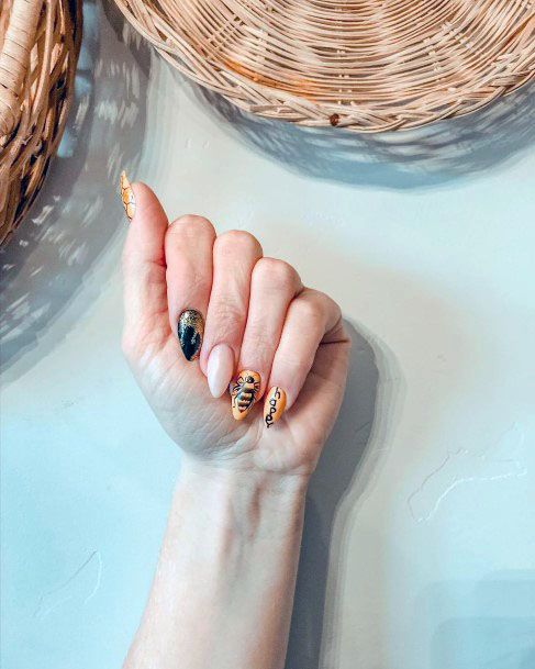 Black And Yellow Bee Nails Women