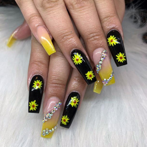 Black And Yellow Ombre Nails Women
