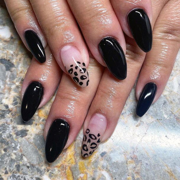 Black Animal Block Shellac Nails For Women