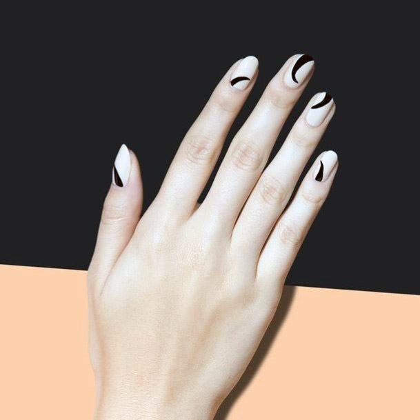 Black Arch Design On Nude Nails For Women