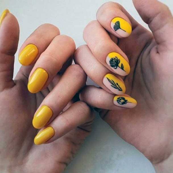 Black Art On Yellow Nails Women