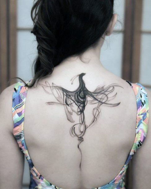 Black Art Phoenix Tattoo Womens Back