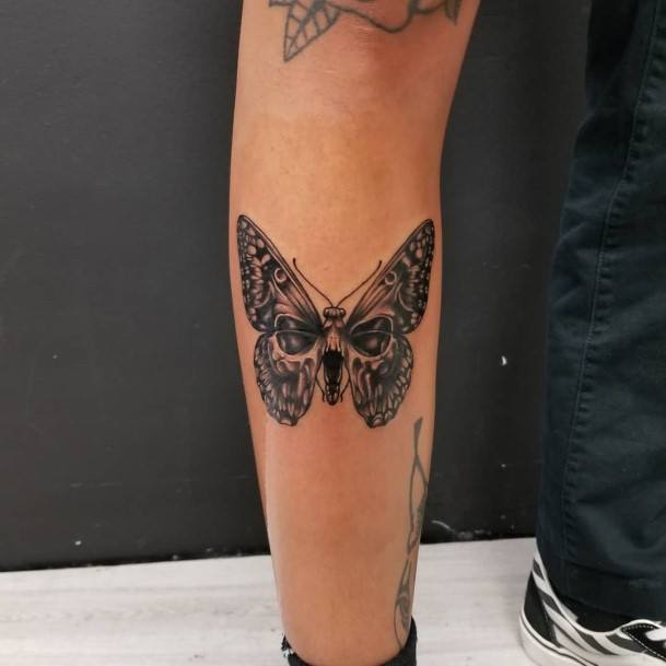 Black Artistic Buttterfly Tattoo Womens Legs