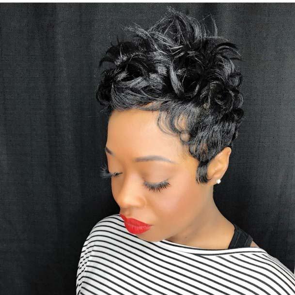 Black Beautiful Sculpted Shiny Curly Pixie Female Hairstyle Idea