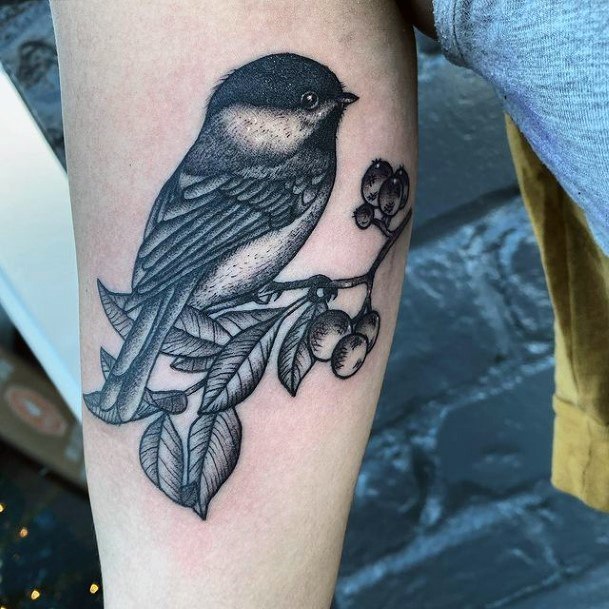 Black Bird Tattoo On A Twig Womens