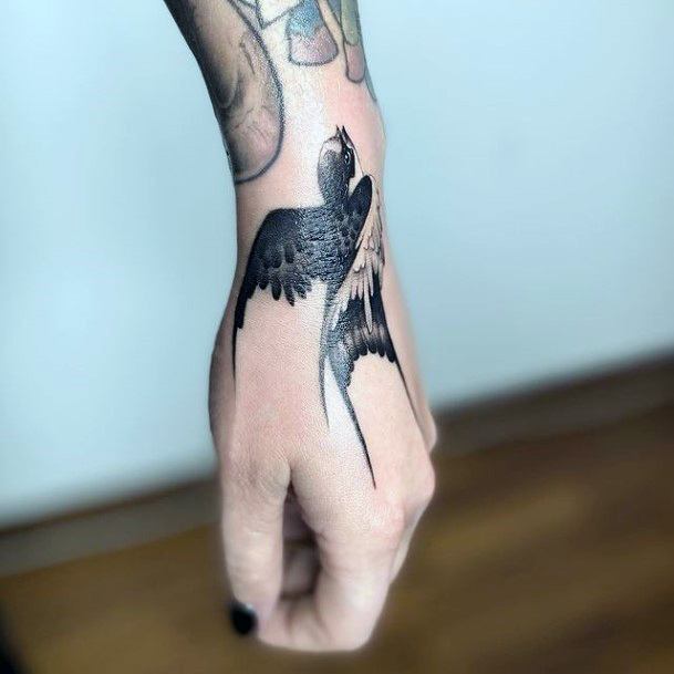 Black Bird Tattoo Womens Hand