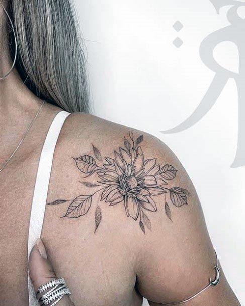 Black Blossom Womens Shoulder Tattoo