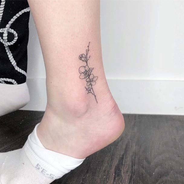 Black Blossoms Tattoo Womens Ankle