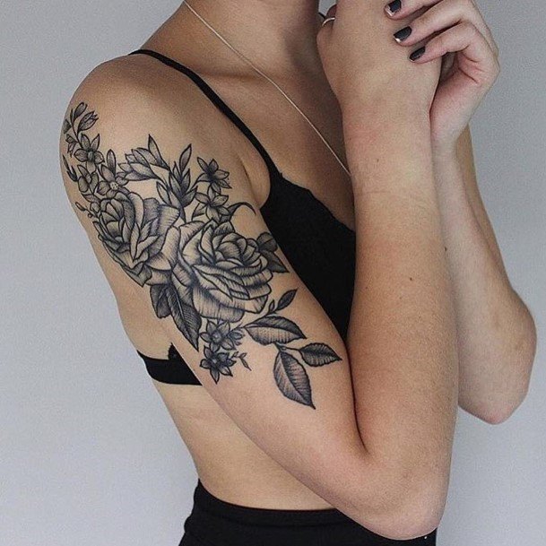 Black Blossoms Tattoo Womens Arms