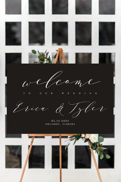 Black Board And White Font Wedding Decor