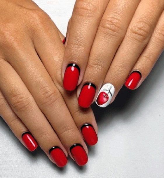 Black Bordered Apple Red Nails
