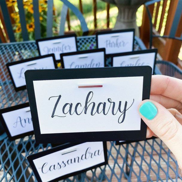 Black Bordered White Name Cards Wedding Decor