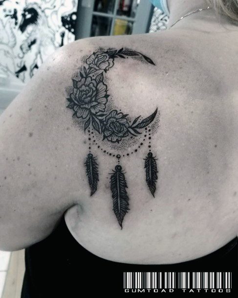 Black Bouquet Dream Catcher Tattoo Womens Arms