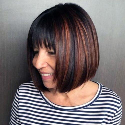 Black Brown Highlights Blunt Bob Hairstyles For Women Over 60