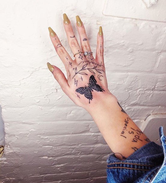 Black Butterfly Tattoo Womens Hands