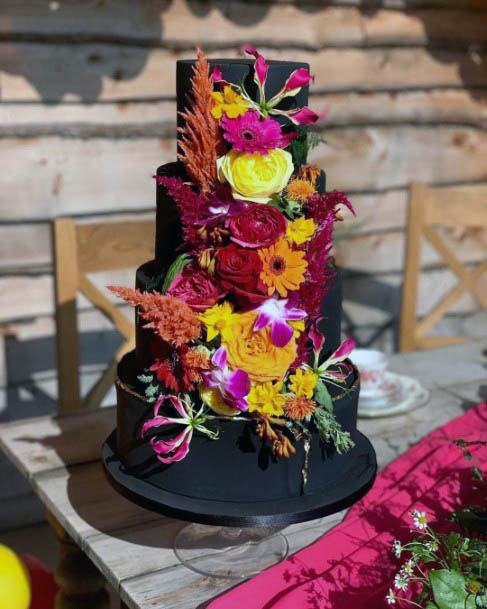 Black Cake And Wedding Flowers