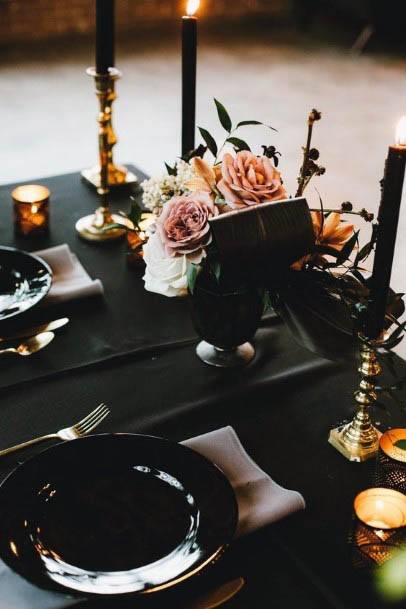 Black Candles And Wedding Flower Centerpieces
