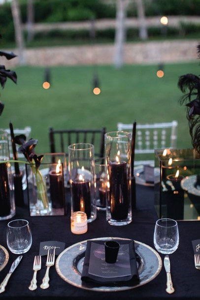 Black Candles And White Wedding Decor