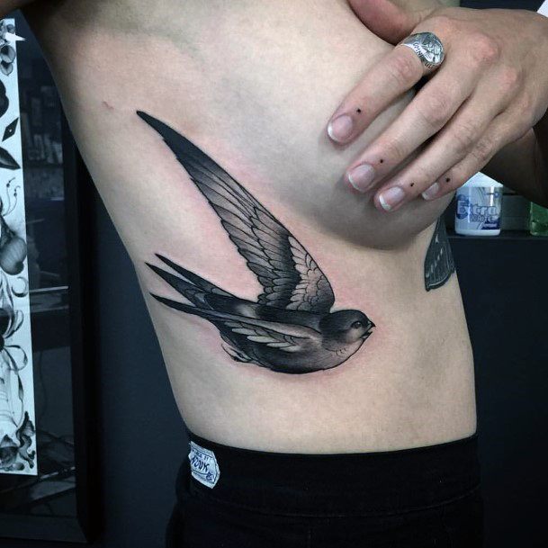 Black Crow Bird Tattoo Womens Torso