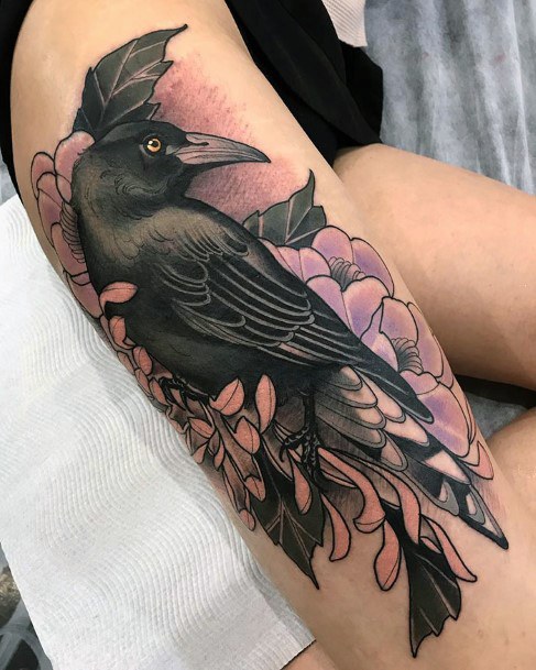 Black Crow Tattoo Womens Legs
