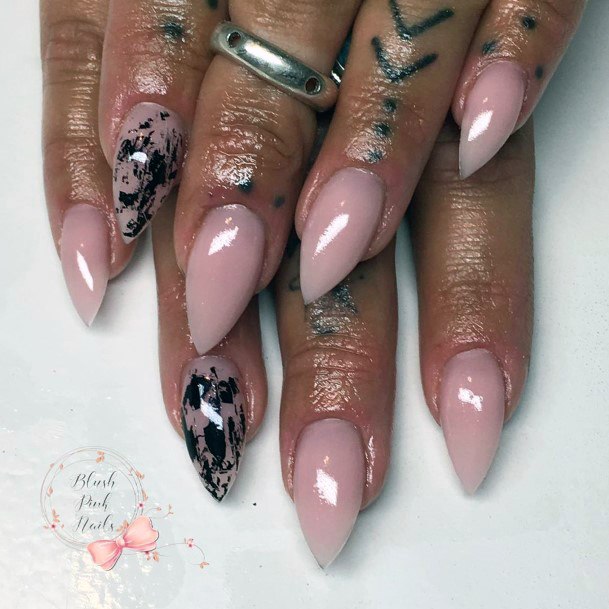 Black Designs On Blush Pink Nails For Women