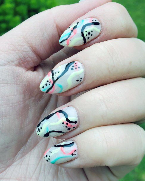 Black Designs On Colorful Nails Idea For Women