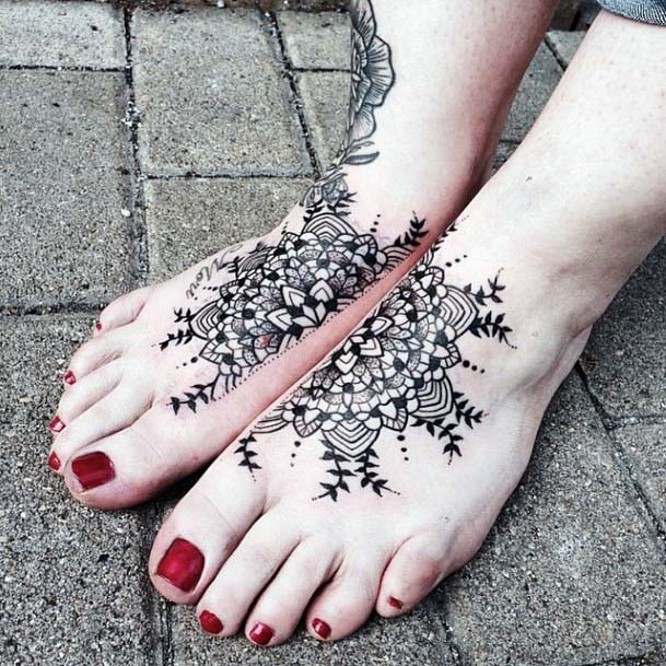 Black Designs Tattoo Womens Foot