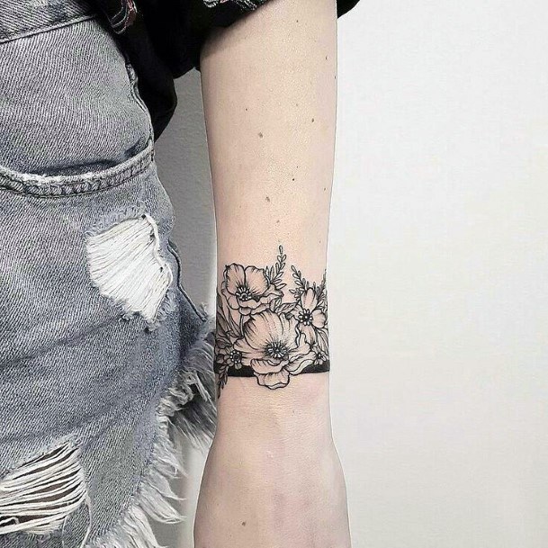 Black Floral Tattoo Womens Wrists