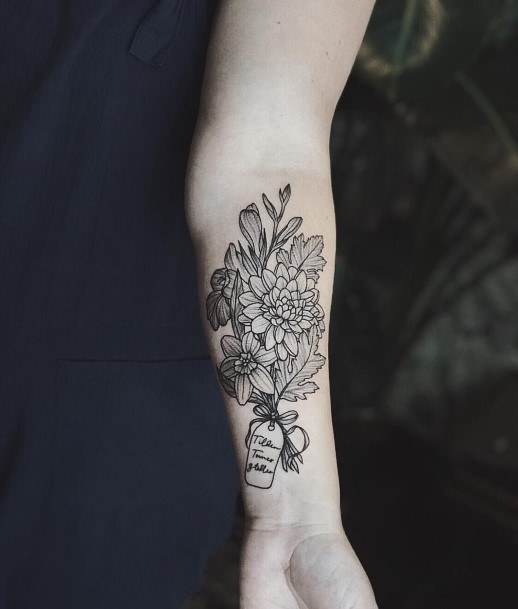 Black Florals Tattoo Womens Forearms