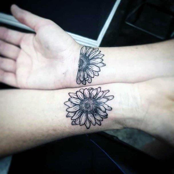 Black Flower Mother Daughter Tattoo Wrist