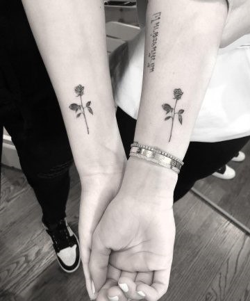 Black Flower With Stalk Tattoo Womens Wrists Best Friend