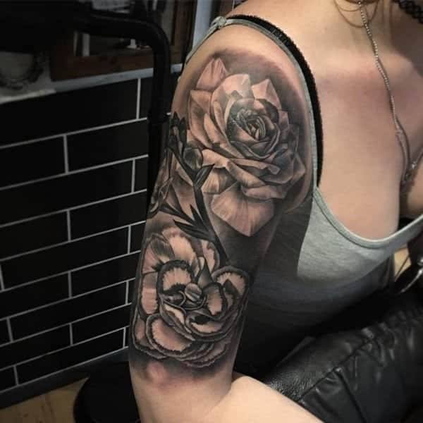 Black Flowers Womens Arms Tattoo