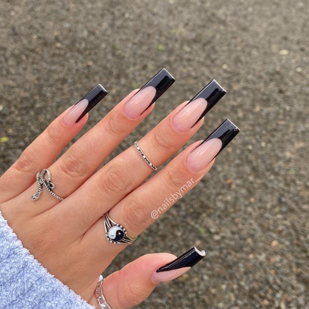 Black French Tip Nail Feminine Designs