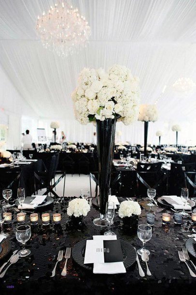 Black Furniture And White Flowers Wedding Decor