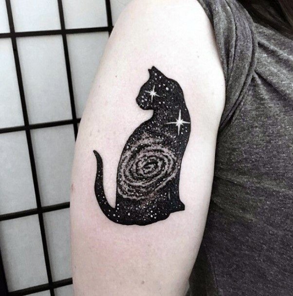 Black Galaxy Tattoo Cat For Women Arms