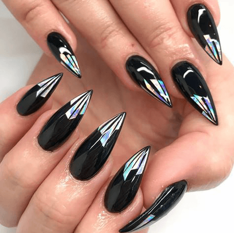 Black Glass Nails With Unique Tip For Women