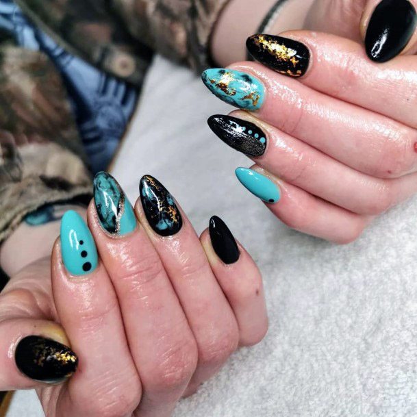 Black Gold With Turquoise Nails