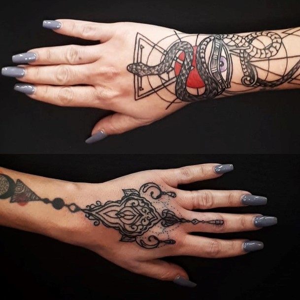 Black Gothic Art Tattoo Womens Hands