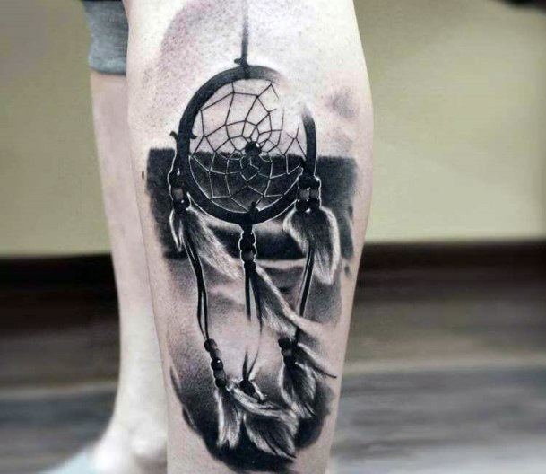 Black Grey Dream Catcher Tattoo Womens Legs