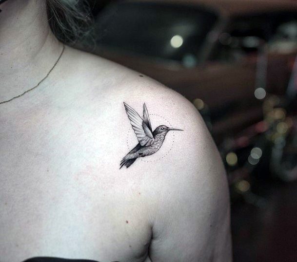 Black Hummingbird Tattoo Womens Collar Bone