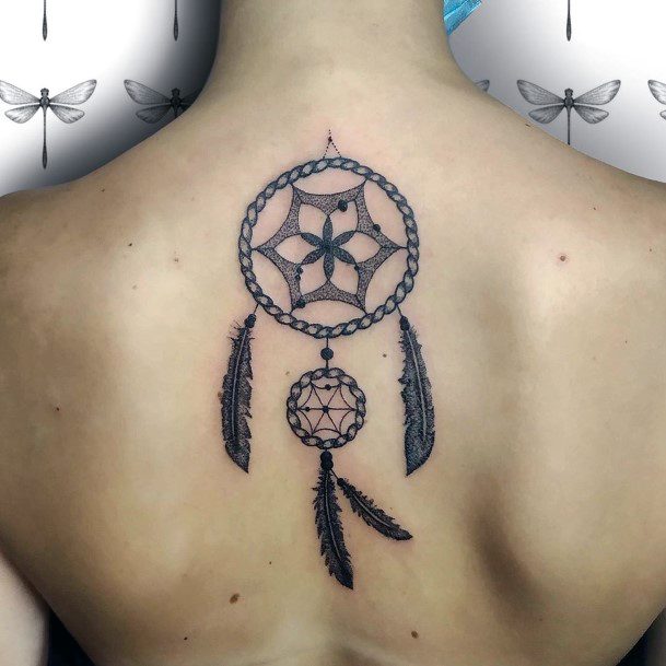 Black Inked Dream Catcher Tattoo For Women