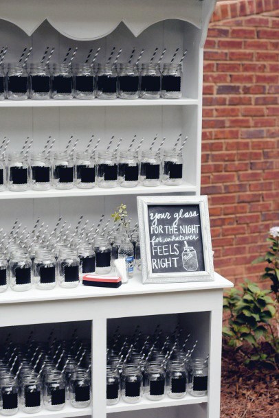 Black Labeled Mason Jar Drinks Wedding Decorations