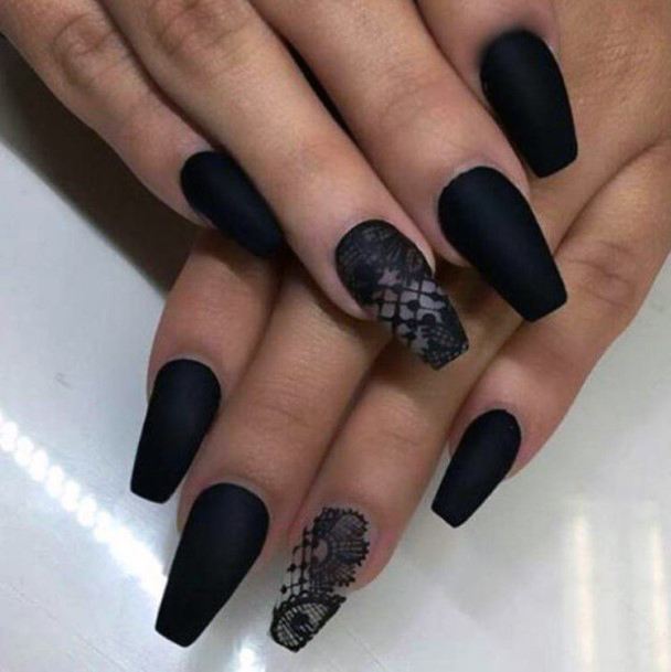 Black Lace Design Nails For Women