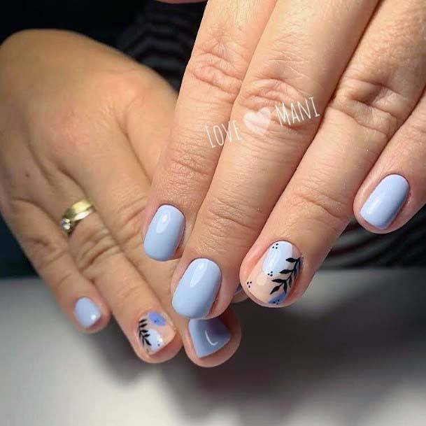 Black Leaves On Blue Grey Nails Beautiful Ideas For Women