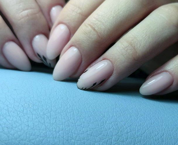 Black Leaves On Nude Nails For Women