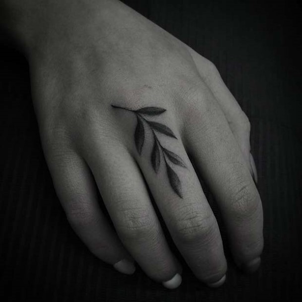 Black Leaves Tattoo Womens Finger