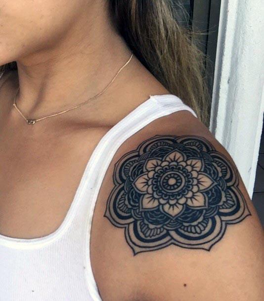 Black Mandala Pretty Tattoo Womens Shoulders