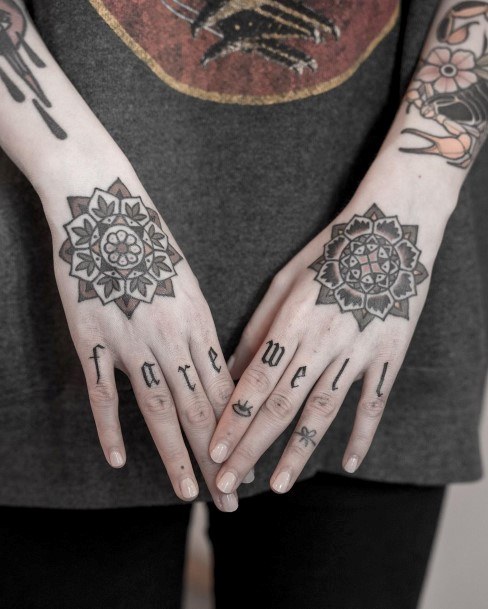 Black Mandala Tattoo Womens Fingers