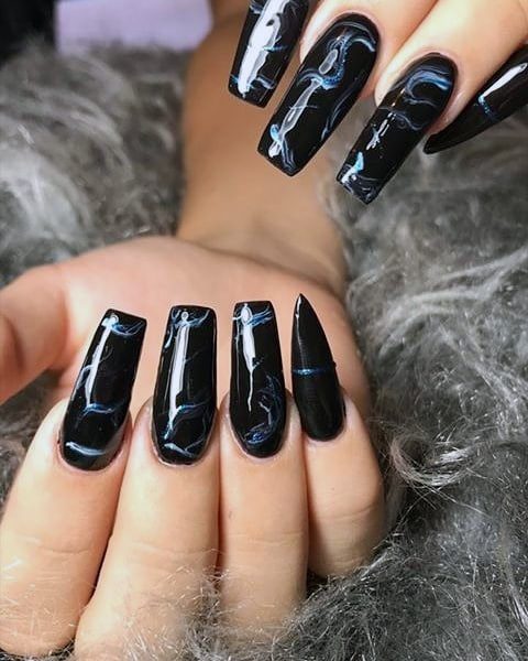 Black Marble Topped Nails Women